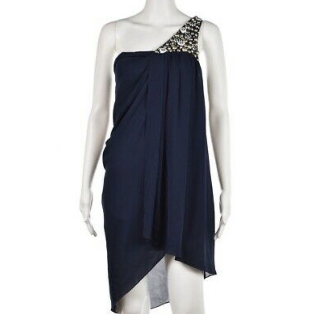 Adam by Adam Lippes Navy 100% Silk One Shoulder Dress Sz 4